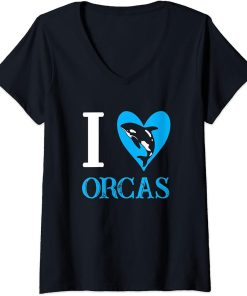 Womens I Love Orcas Orca V-Neck T-Shirt