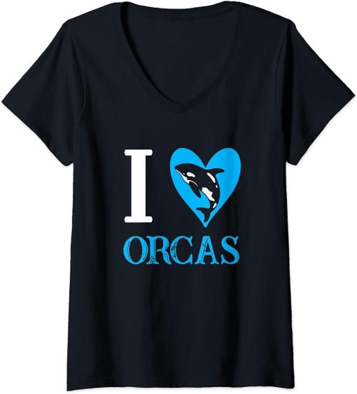 Womens I Love Orcas Orca V-Neck T-Shirt