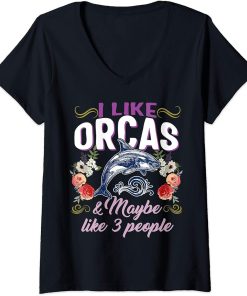 Womens Orca I Like Orcas People Whale Save The Whales Spirit Animal V-Neck T-Shirt