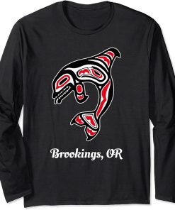 Native American Brookings OR Red Orca Killer Whale Long Sleeve T-Shirt