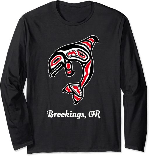 Native American Brookings OR Red Orca Killer Whale Long Sleeve T-Shirt