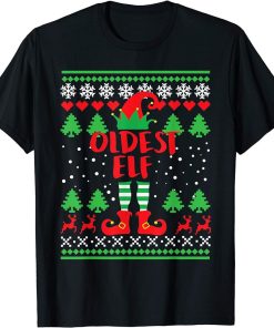 Oldest Elf Gift Ugly Christmas Family Matching Pyjama T-Shirt