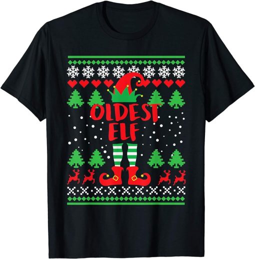 Oldest Elf Gift Ugly Christmas Family Matching Pyjama T-Shirt