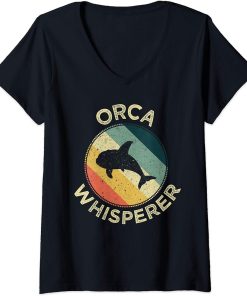 Womens Orca Whisperer Retro Vintage Killer Whale Sea Ocean Gift V-Neck T-Shirt