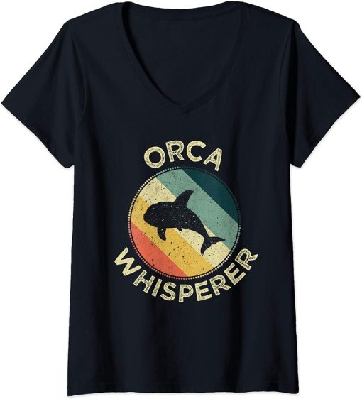 Womens Orca Whisperer Retro Vintage Killer Whale Sea Ocean Gift V-Neck T-Shirt