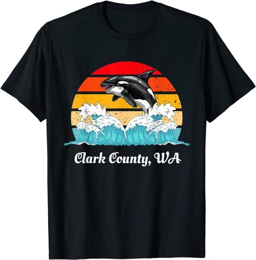 Vintage Clark County WA Distressed Orca Killer Whale Art T-Shirt