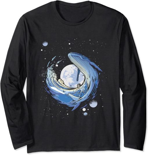 Humpback whale in Space | Funny Beluga Orca Blue whale Long Sleeve T-Shirt