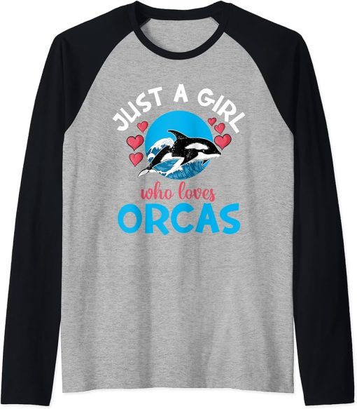 Funny Whales Just A Girl Who Loves Orcas Orca Ocean Lovers Raglan Baseball Tee