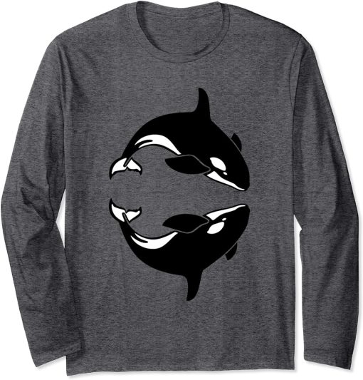 Two Orcas Whale Jumping I Love Orca For Orcas Lover Long Sleeve T-Shirt